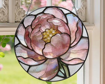 Family Birth Month Flower Stained Glass Suncatcher, Flora Grandma's Peony Garden Window Hangings, Family Memorial Ornament, Mothers Day Gift