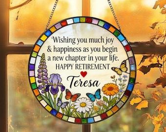 Stained Glass Retirement Suncatcher,Custom Retirement Window Hanging Decor,Personalized Colleague Retirement Keepsake,Retired Coworker Gifts