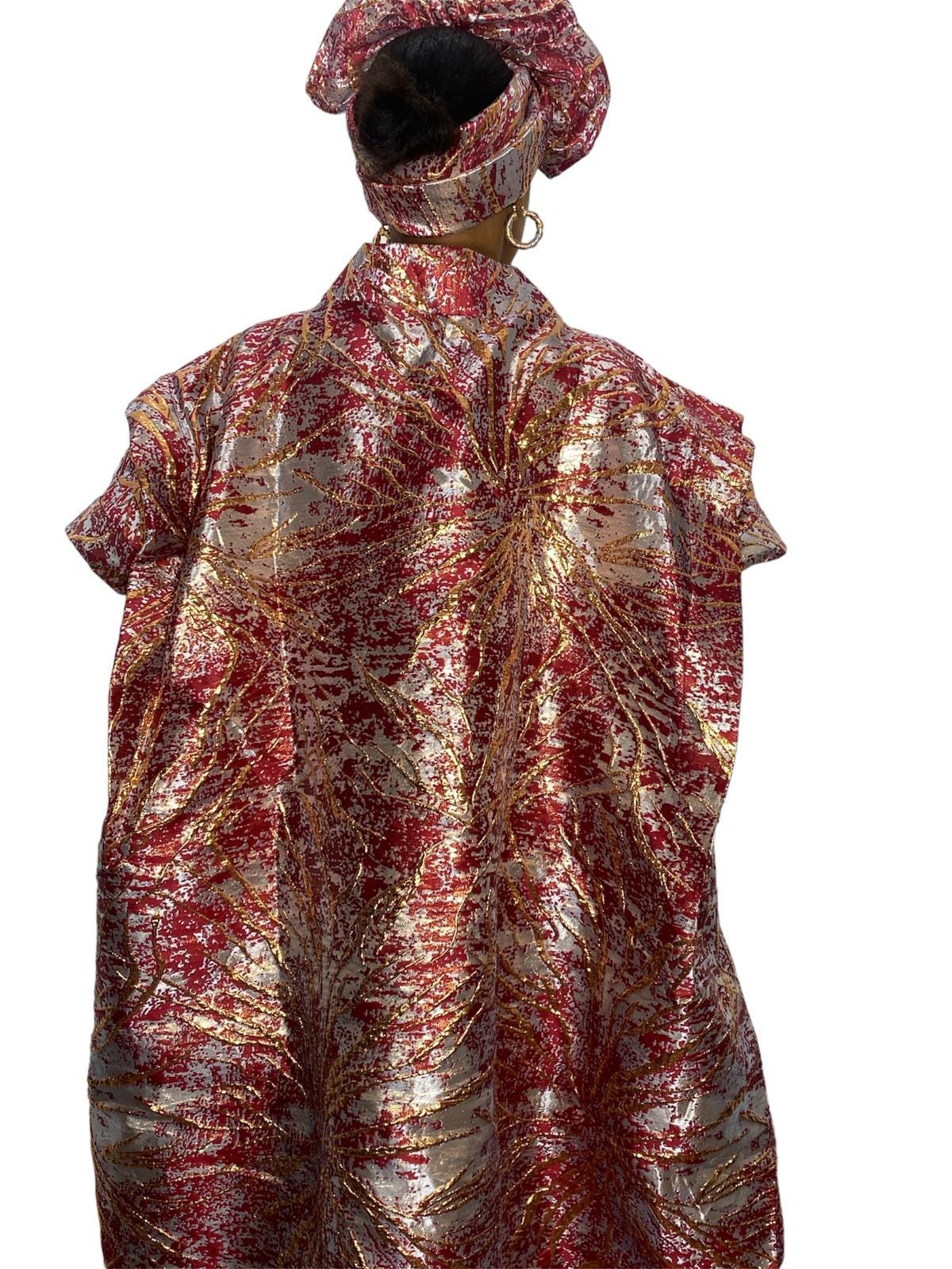 Two Piece Damask Brocade Boubou Dress – Luxury African Kaftan Set for Women | Elegant Traditional Outfit
