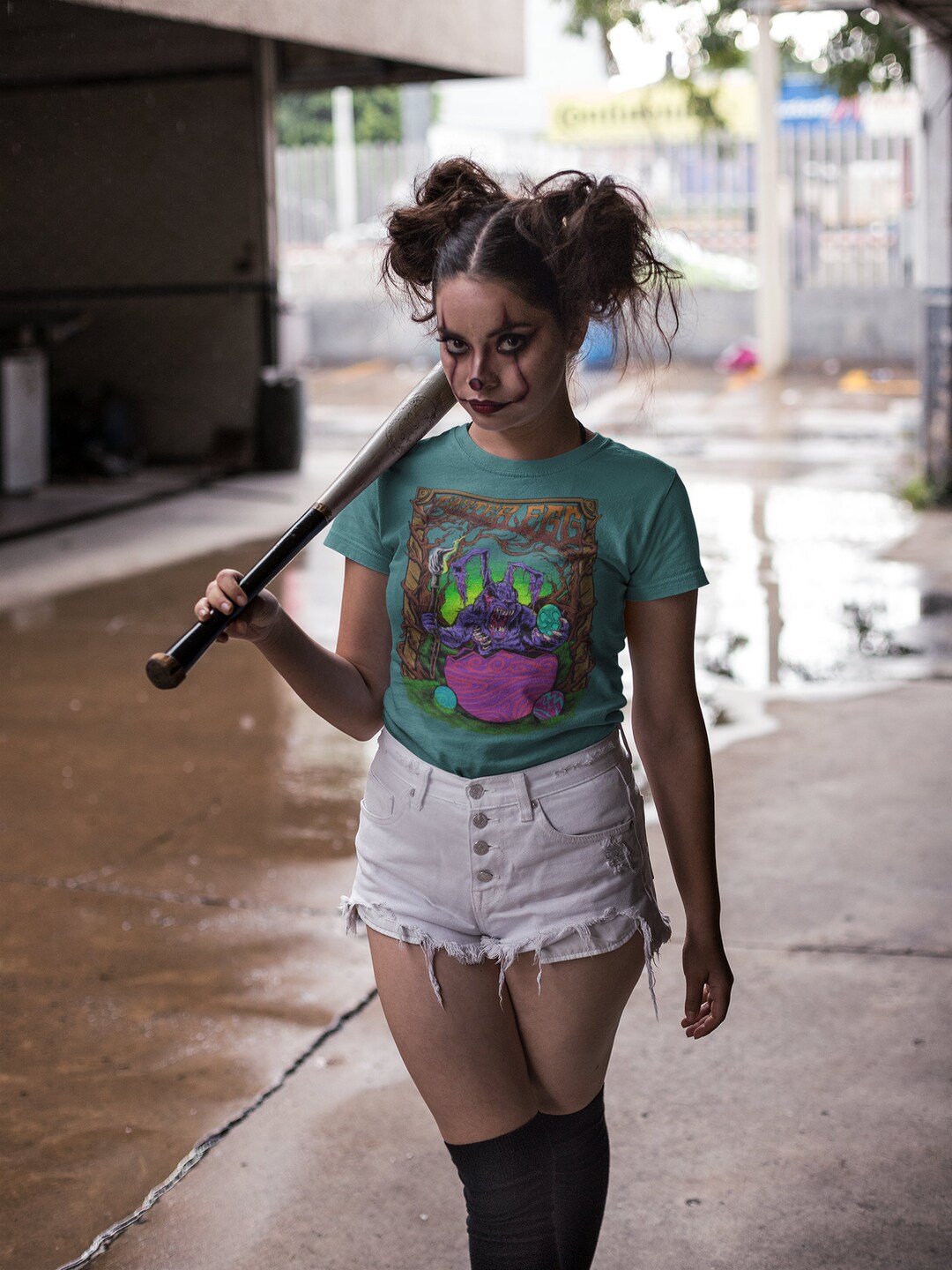 Scary Bunny T-shirt, Easter Egg Custom Printing, Custom Art, Halloween ...