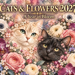 2027 Cats & Flowers Wall Calendar, Floral Cat Art