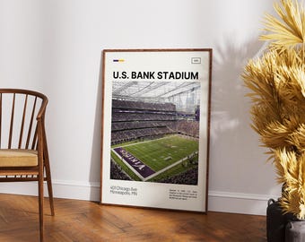 Póster del estadio U.S. Bank, lámina de los Minnesota Vikings, arte mural del estadio de la NFL, regalo para aficionados al fútbol americano