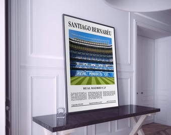 Santiago Bernabeu Stadium Poster, Real Madrid Print, Minimalist Soccer Wall Art, Football Bedroom Poster