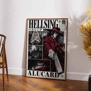 Hellsing Poster, Alucard Print, Retro Vampire Dark Anime Poster, Vintage Minimalist Manga Art Print, Japanese Wall Decor, Gift for Anime Fan