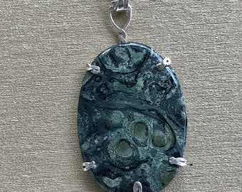 Dark green Jasper pendant with Sterling bezel
