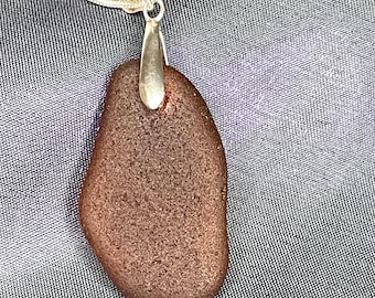 Large Brown Sea Glass Pendant Necklace