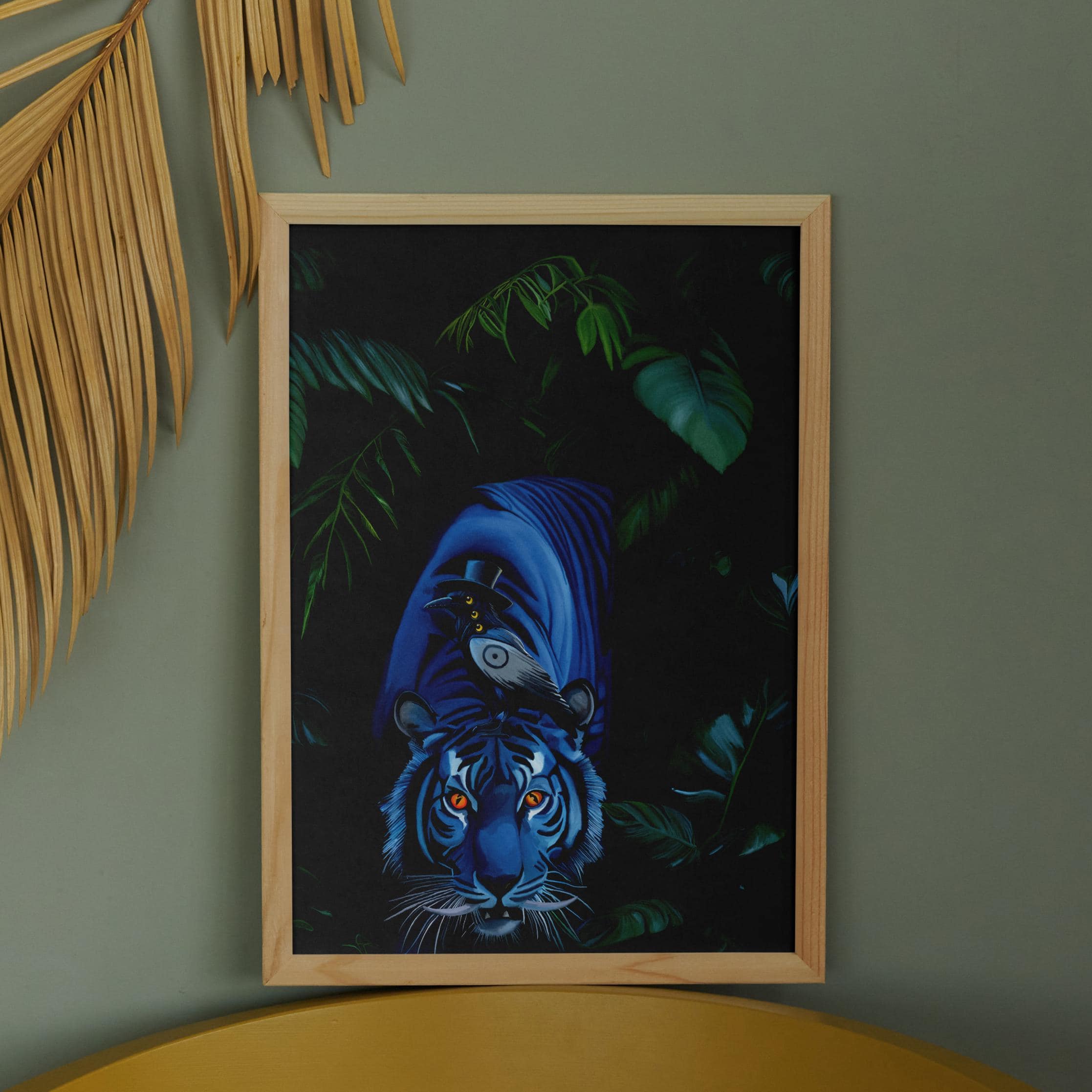 Kポップデーモンハンターのリアルな青い虎と鳥のアート：ダーピーな虎