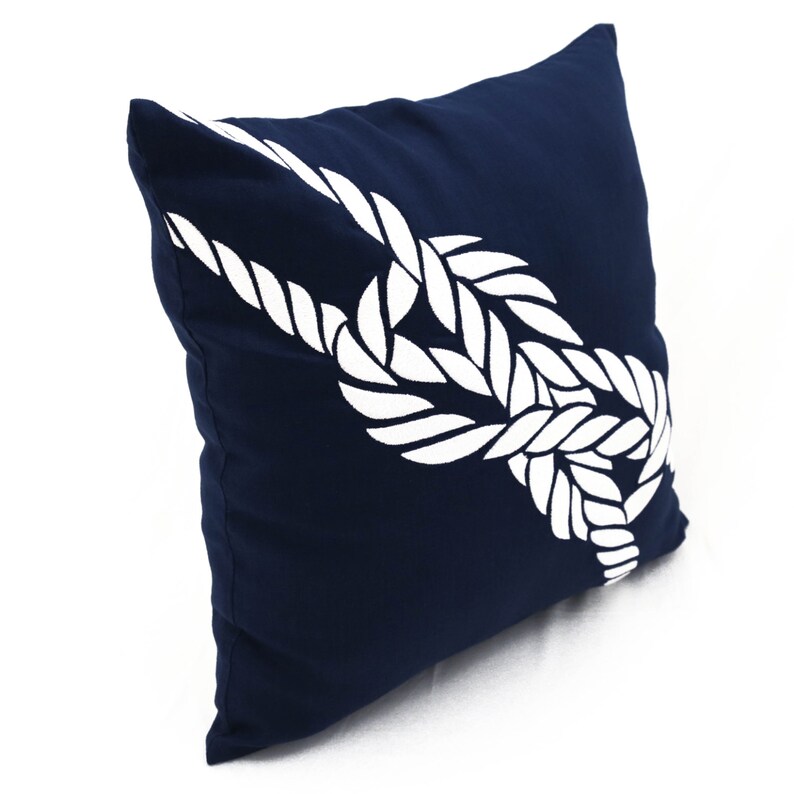 Nautical Rope Knot Throw Pillow Cover Navy Blue Linen Etsy
