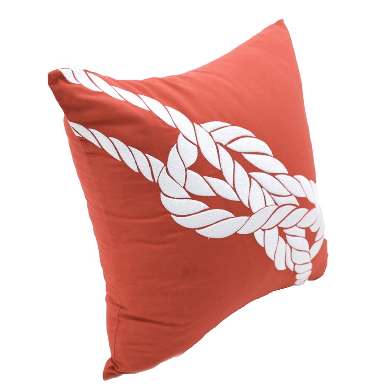 Nautical Rope Pillow Cover Embroidered Orange Pillow Coastal Etsy