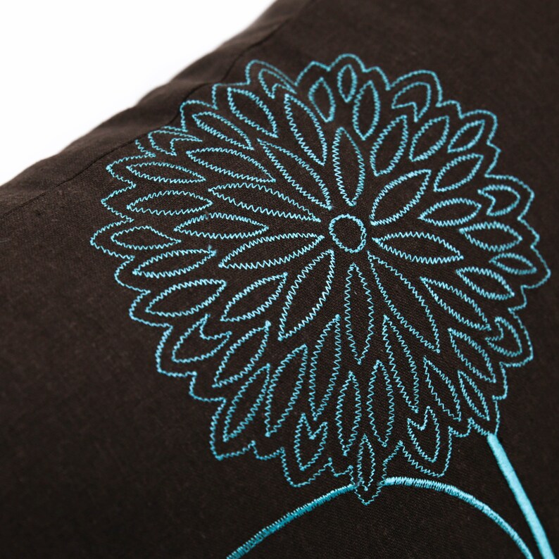 Teal Throw Pillow Cover Dark Brown Linen Pillow Floral Etsy