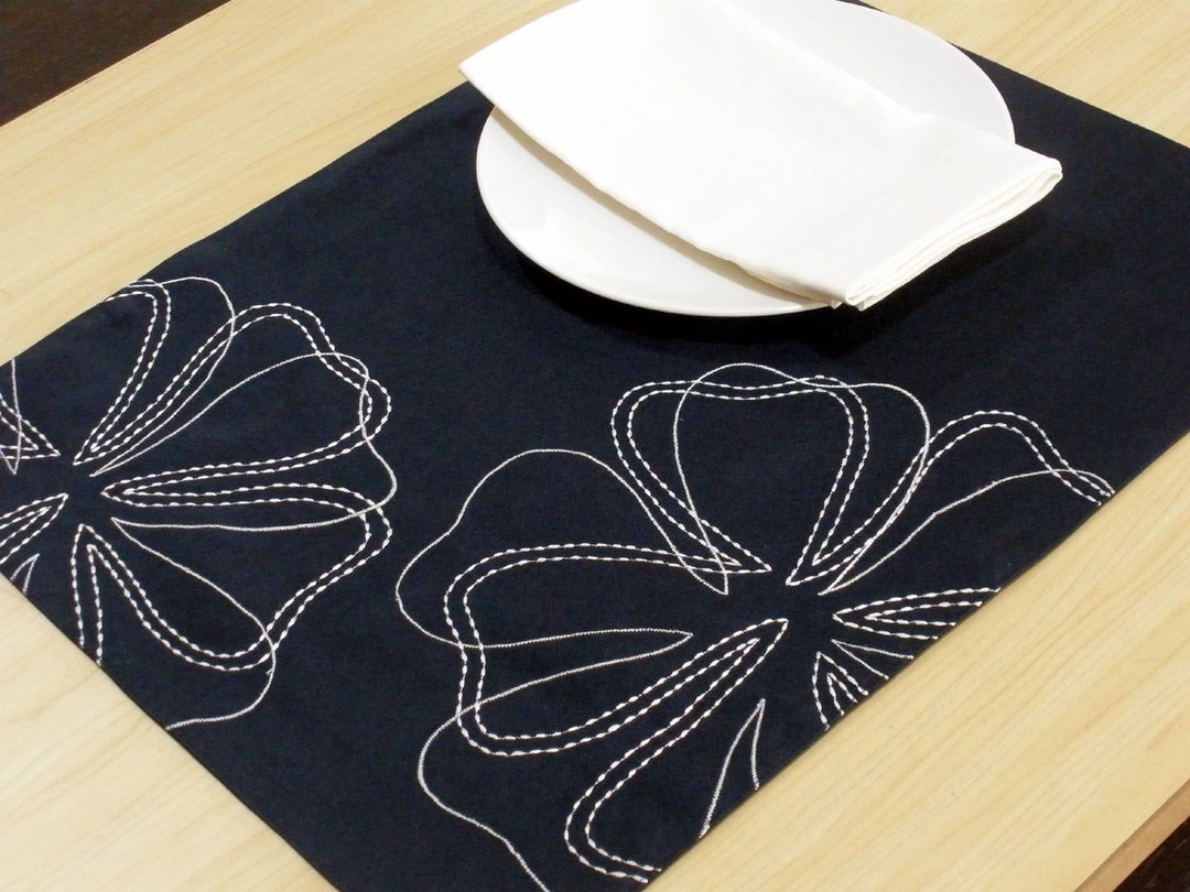 White Floral Placemats Navy Blue Placemats Custom Etsy