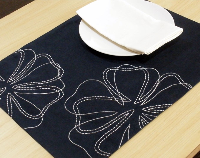 White Magnolia Placemats Linen Placemats Set of 6 Dark Blue Linen With