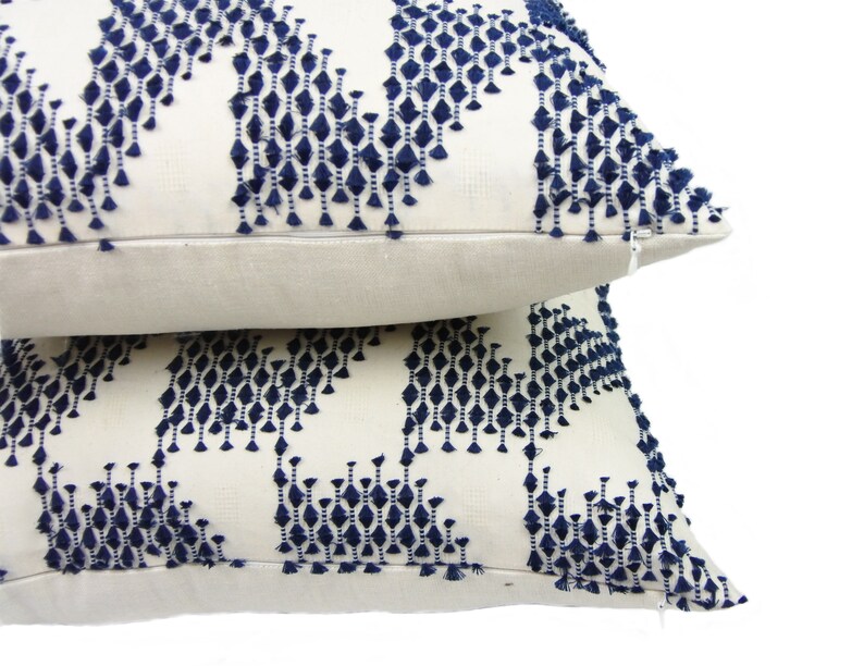 Tribal Pillow Cover White Blue Handwoven Textured Pillow Etsy