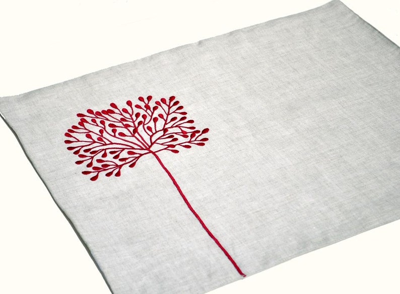 Floral Embroidered Placemat Linen Fabric Placemats Red Tree Etsy