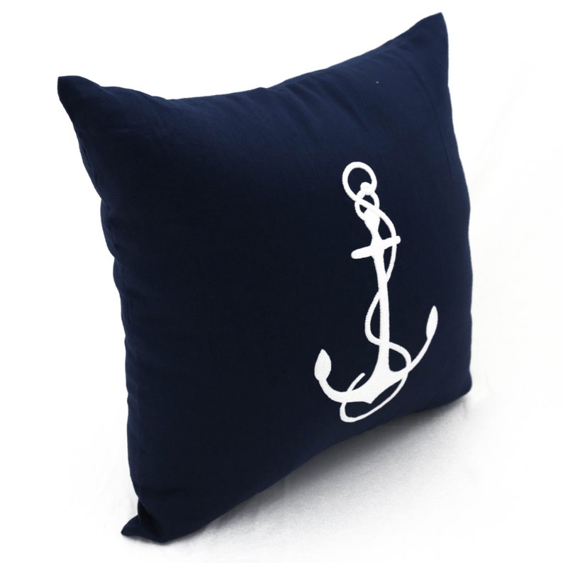 Navy Linen Pillow Cover Coastal Bedding Custom Embroidery Etsy