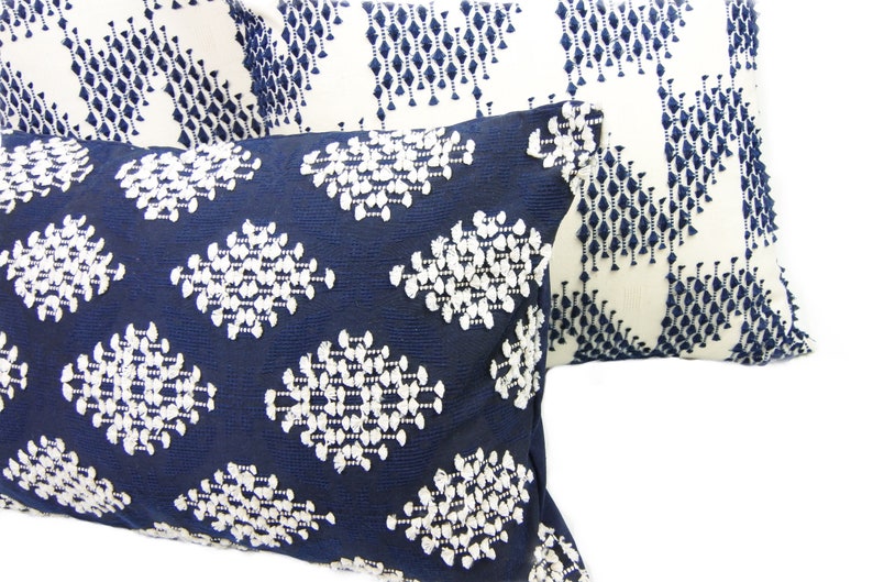 Tribal Pillow Cover White Blue Handwoven Textured Pillow Etsy