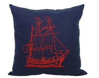 Blue Linen Pillow Cover, Nautical PIllows, Custom Embroidery, Sailing Gifts, Beach Themed Decor, Lake House Decor