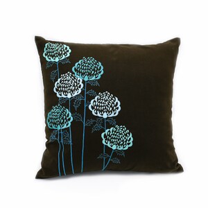 Turquoise Cushion Cover, Flower Plant Embroidery, Teal Throw Pillow Cover, Gifts for Mom, Floral Pillowcases