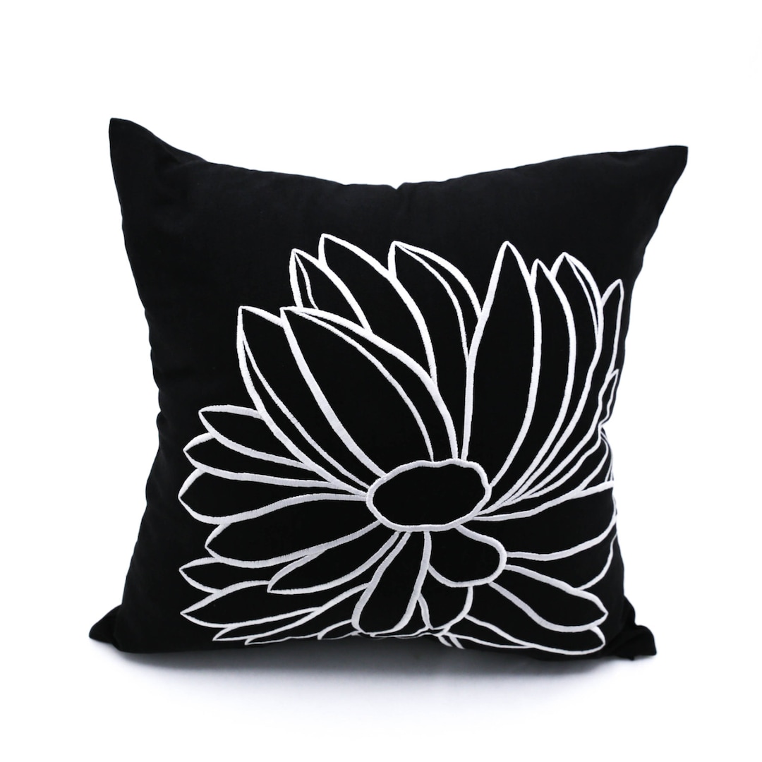 Floral Custom Embroidery Pillow Cover White Flower Cushion Etsy