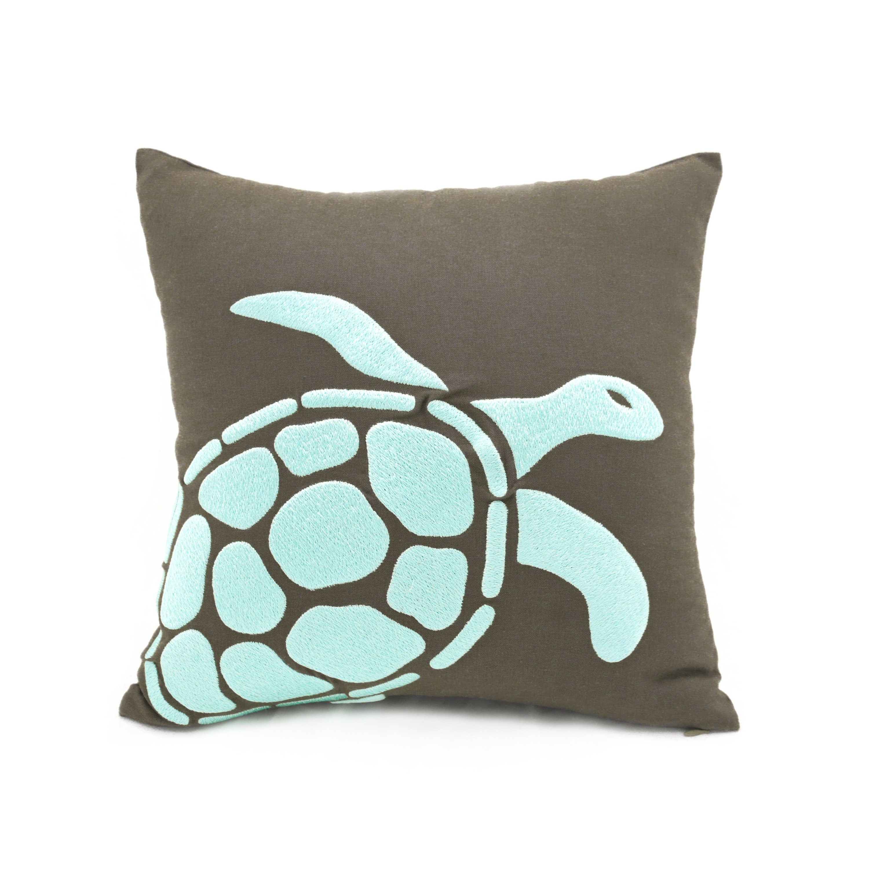 Sea Turtle Pillow Nautical Decor Embroidery PillowTaupe