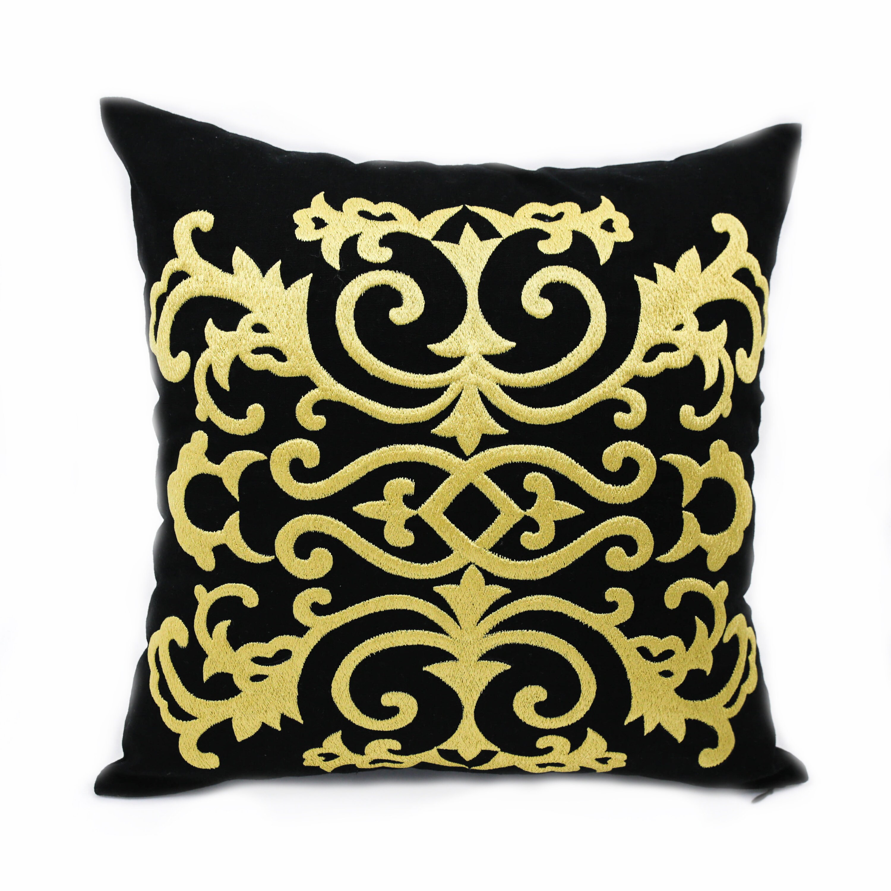 Damask Pillow Cover Black Linen Gold Damask Embroidery Etsy