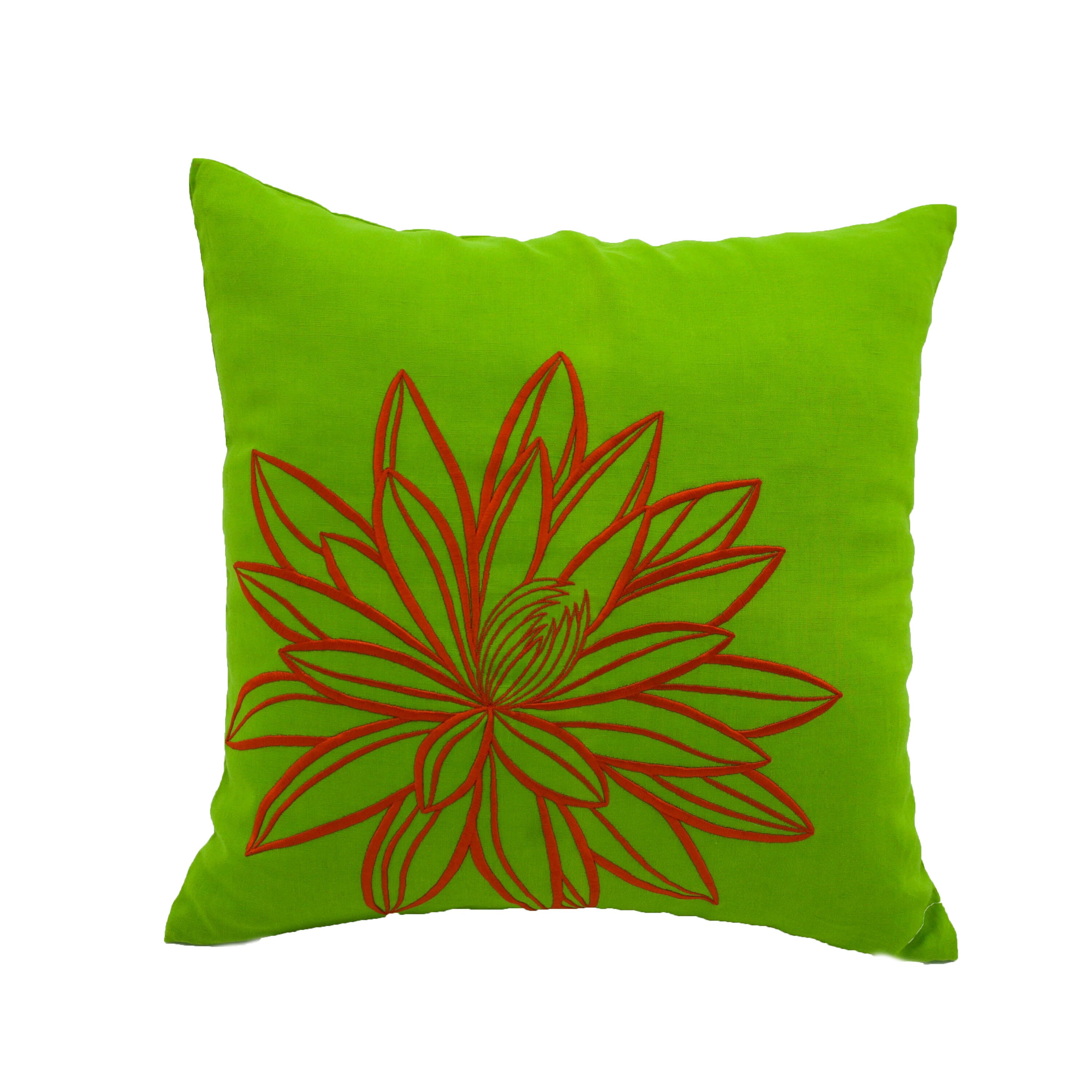 Orange Green Decorative Pillow Cover Green Linen Orange Lotus Etsy
