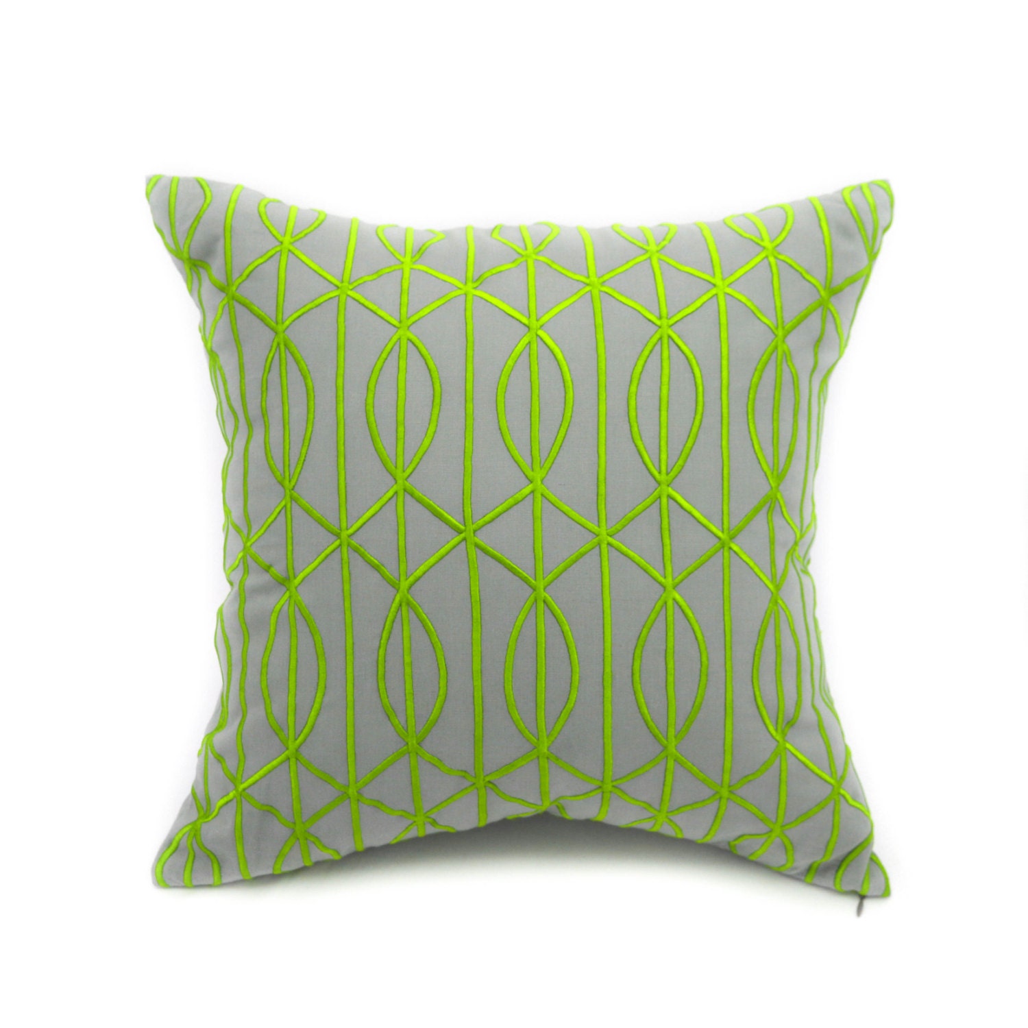 Green Textured Throw Pillow Cover Gray Linen Green Trellis Etsy