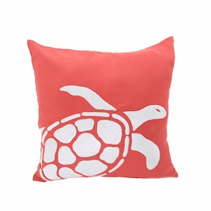 Nautical Pillows, Orange Linen Pillow Cover, Sea Turtle Decor, Beach Decor, Custom Embroidery, Kids Room Decor