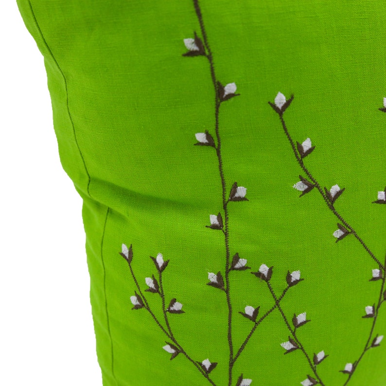 Green Linen Pillow Case Willow Embroidery Custom Pillow Etsy