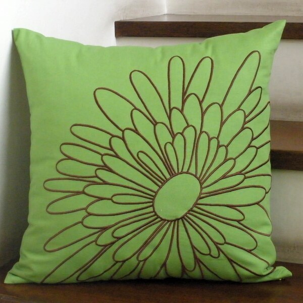 Brown Magnolia Embroidery  Pillow Cover