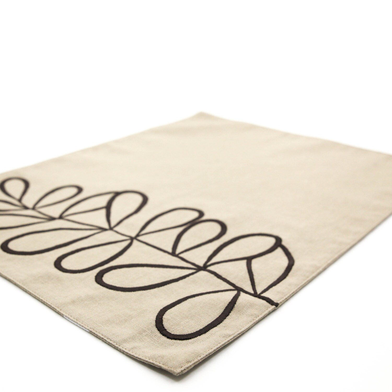 Botanical Embroidered Placemat Set Brown Linen Fabric Etsy