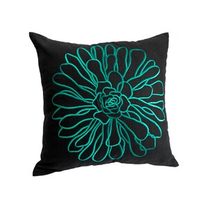Teal Floral Embroidered Throw Pillow Teal pillow cover | Etsy