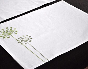 Custom Placemats, Floral Plant Embroidery, Linen Fabric Placemats, Modern Placemats, Farmhouse Decor Table, Gifts for Mom