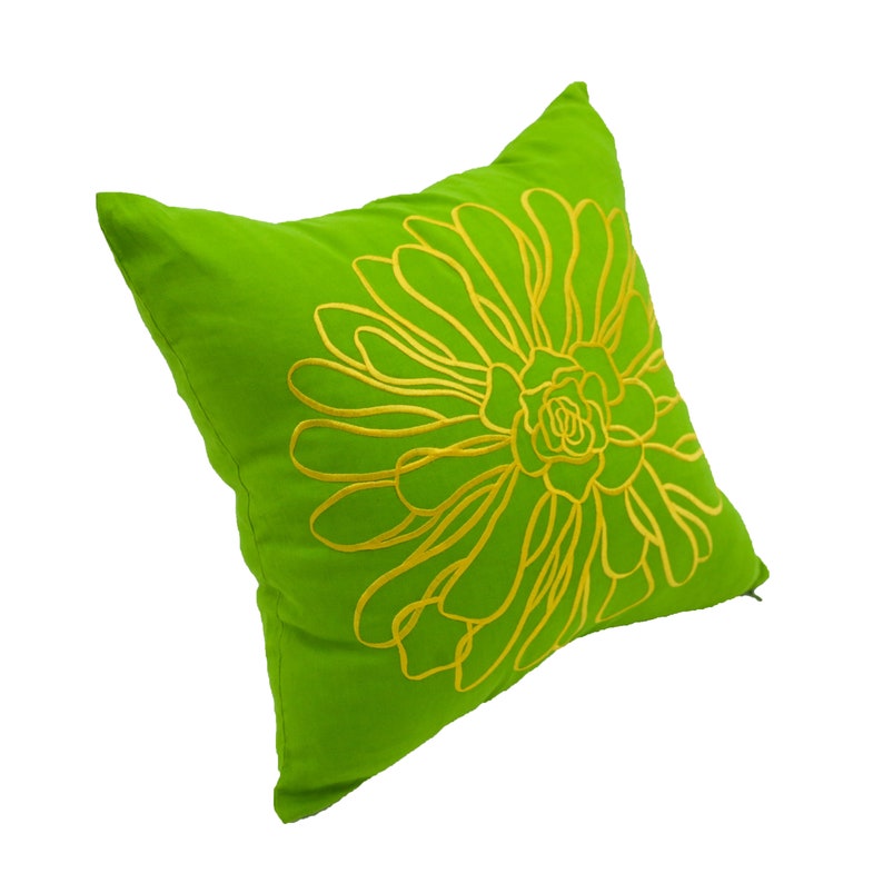 Green Floral Pillow Cover Embroidered Flower Pillow Green Etsy