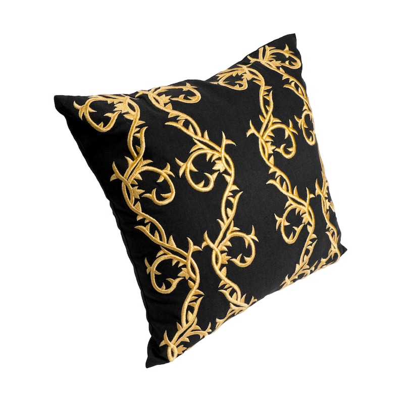 Black Gold Pillow Cover Decorative Pillow Cover Embroidered Etsy