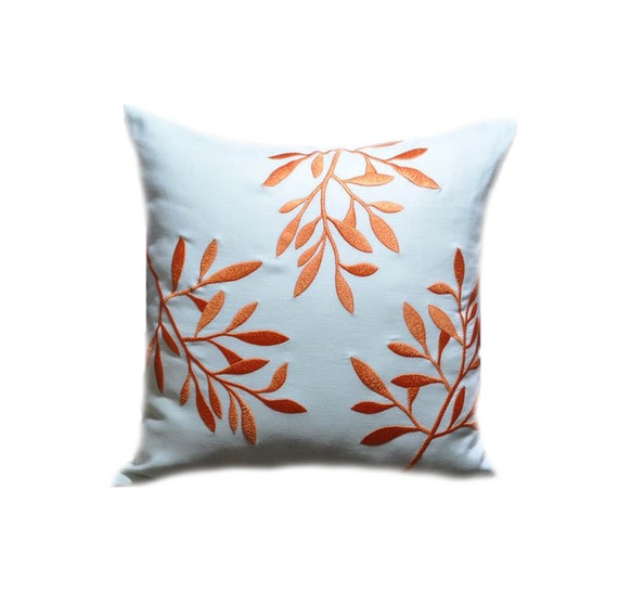 Orange White Decorative Pillow Cover White Linen Pillow Etsy