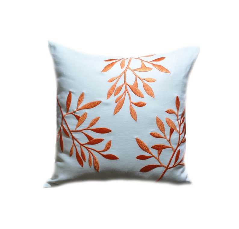 Orange White Decorative Pillow Cover White Linen Pillow Etsy