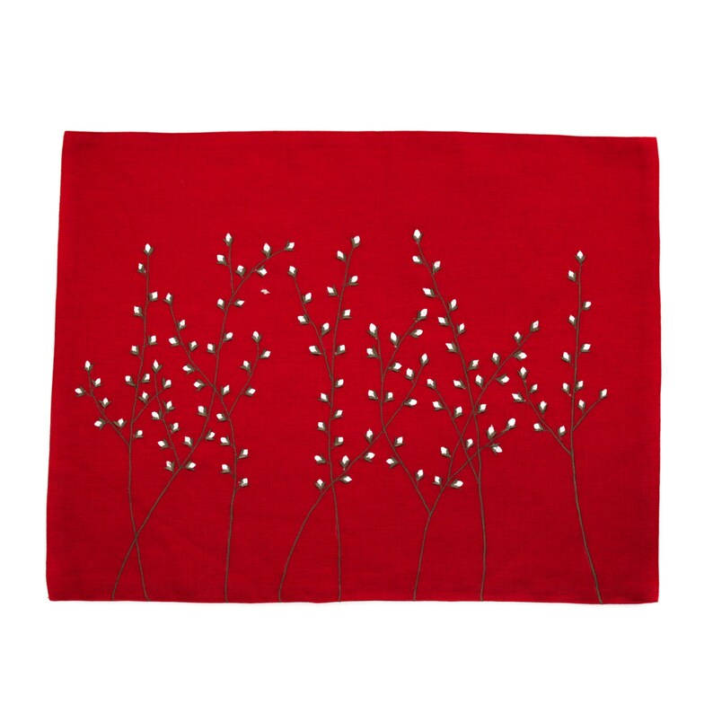 Christmas Placemat Red Linen Fabric Placemats Embroidered Etsy UK