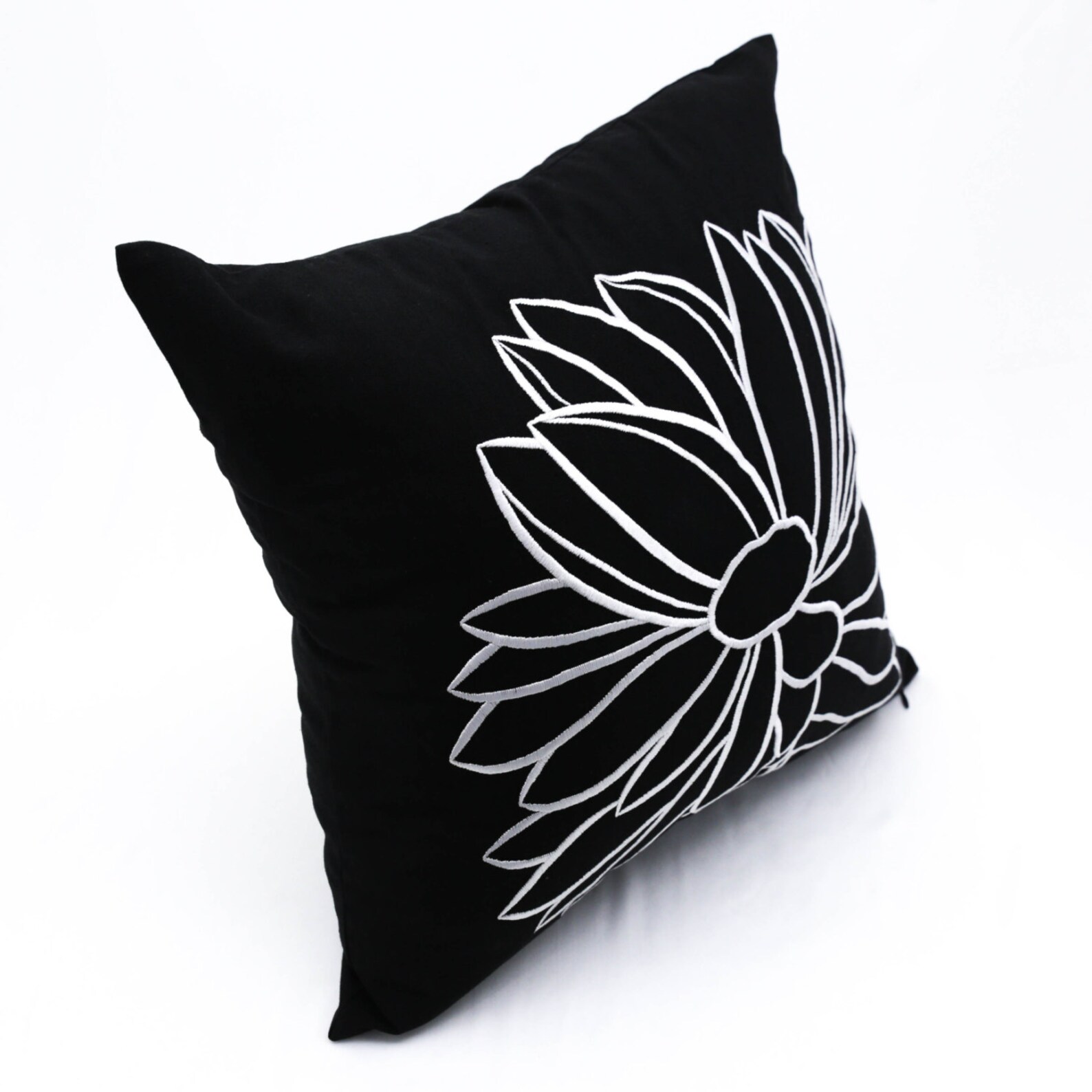 Black White Pillow Cover Black Linen White Flower Embroidery Etsy