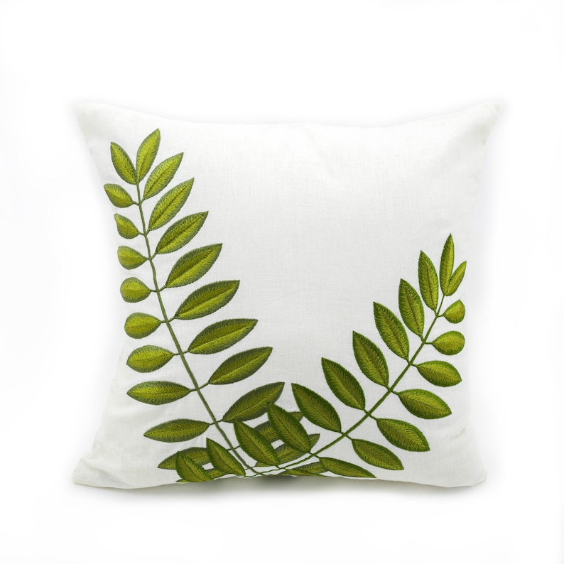 Farmhouse Tropical Decor Green Throw Pillow Cover, Linen Pillow