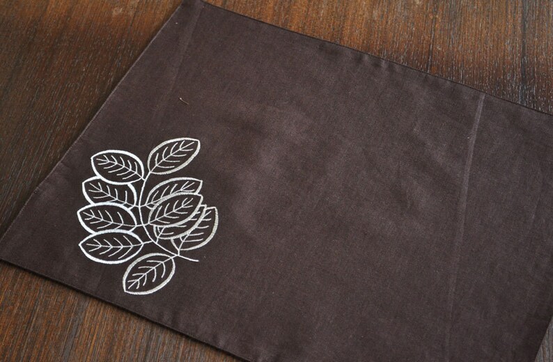 Floral Embroidered Linen Placemats Brown Leaves Fabric Etsy