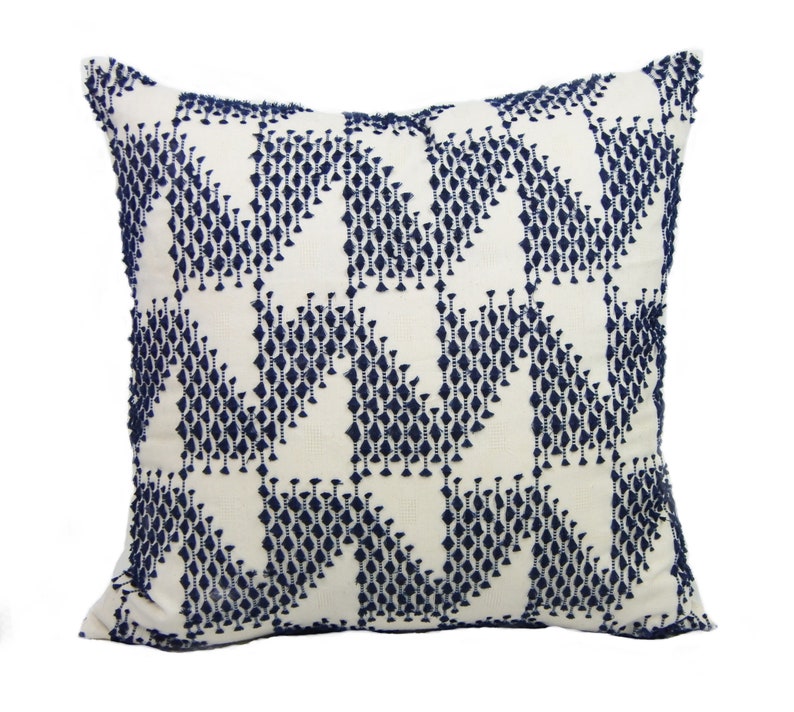 Tribal Pillow Cover White Blue Handwoven Textured Pillow Etsy