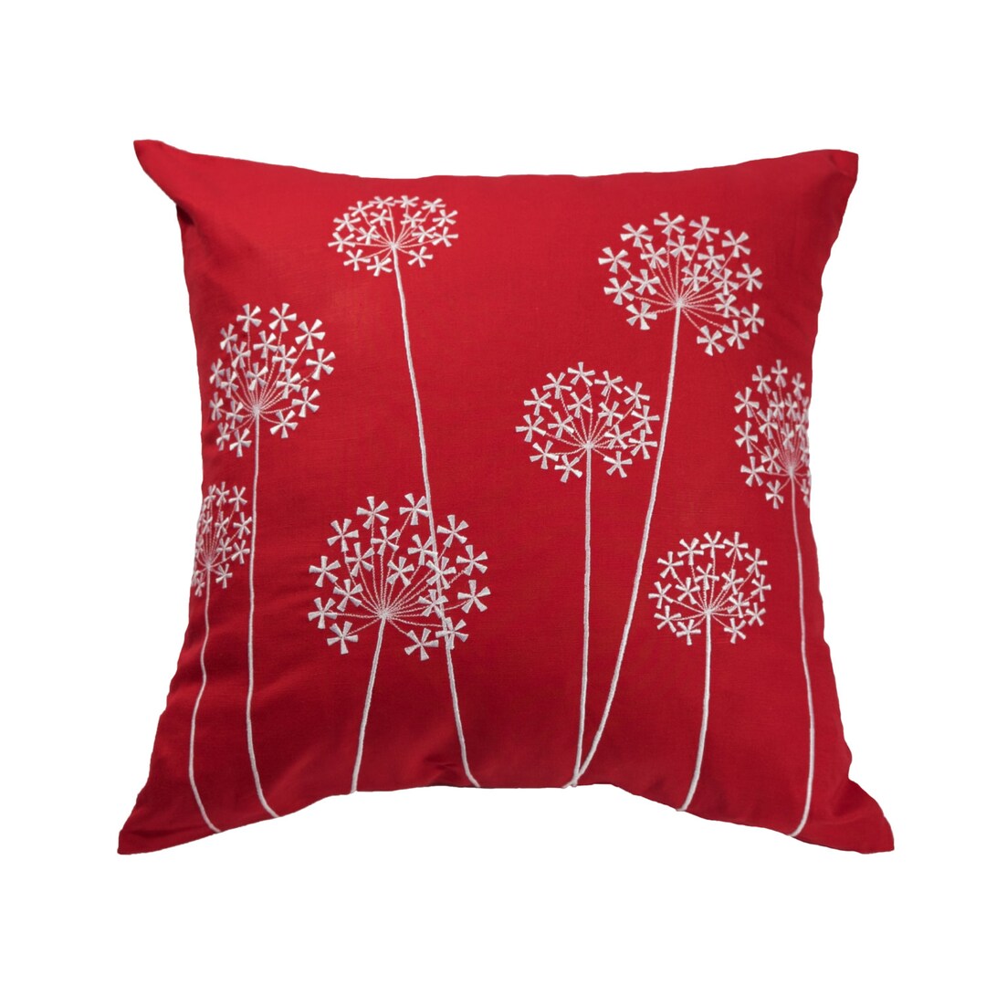 White Floral Pillowcases, Linen Throw Pillow Cover, Custom Pillow Case, Embroidered Flower