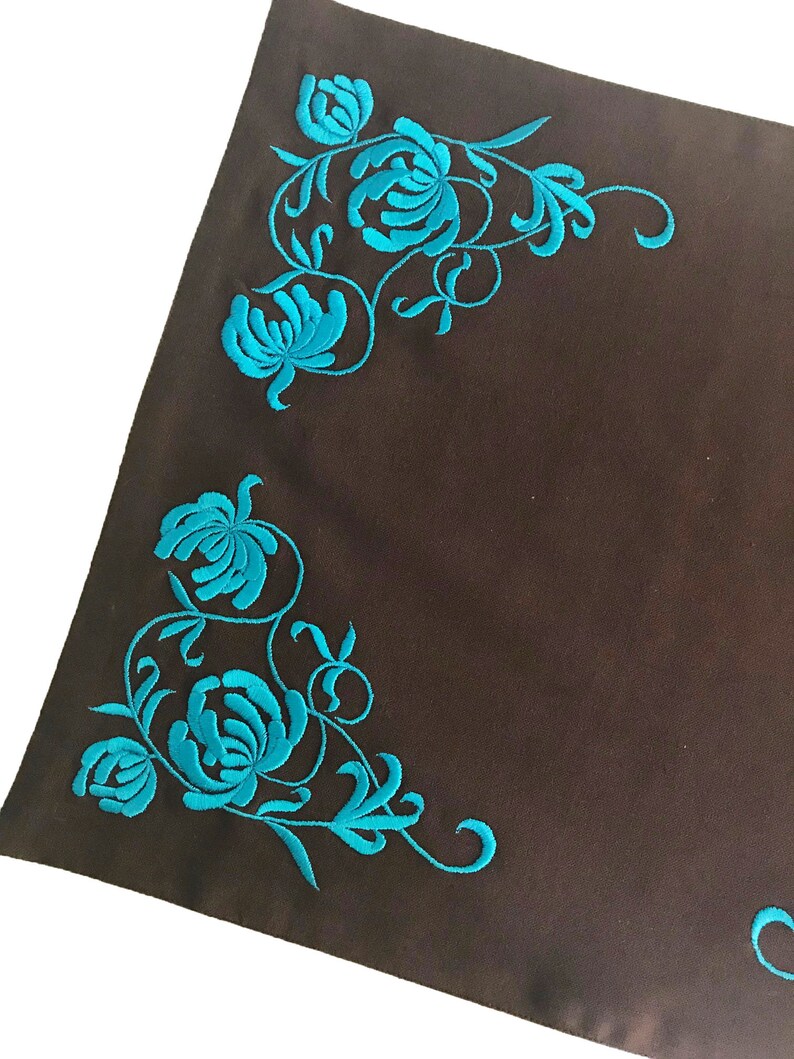 Linen Placemats Flower Embroidery. Brown Teal Placemats Etsy