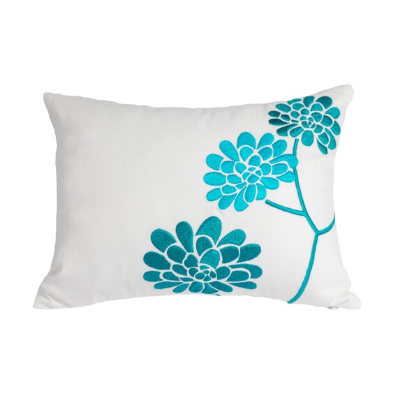 Turquoise Flower Pillow Cover Lumbar Pillow Cover Etsy