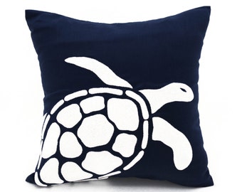 Sea Turtle Decor, Embroidered Pillow Cover, Beach Decor, Custom Pillow Case, Nursery Decor, Nautical Pillows