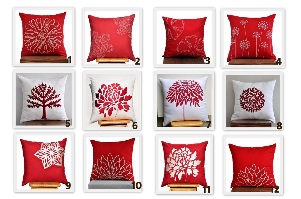 Red White Pillow Cover Pillow Set of 2 Linen Embroidered Etsy