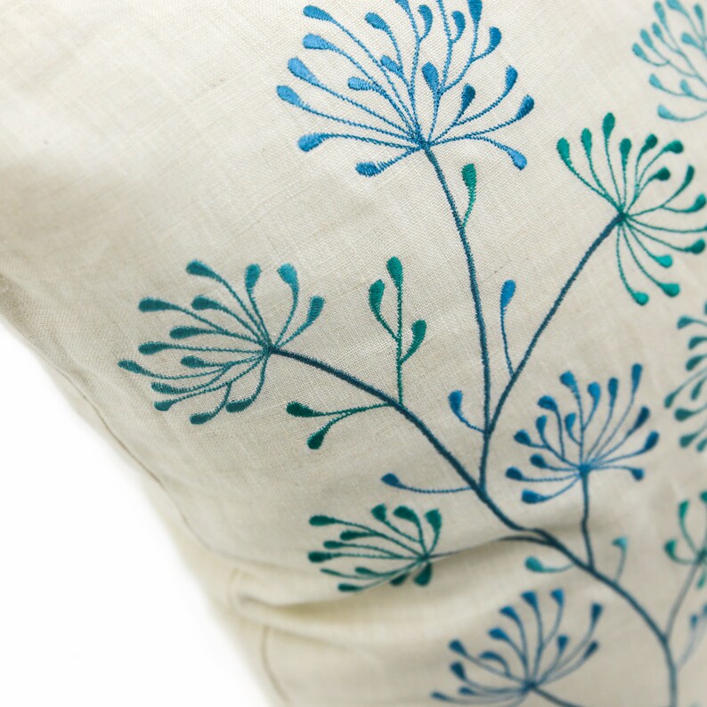 Teal Floral Throw Pillow Farmhouse Decor Embroidered Pillow Etsy