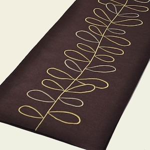 Dark Brown Linen Table Runner 16&quot;x 92&quot;, Stem Leaves Embroidered Long Table Runner, Modern Farmhouse Table Decor, CLEARANCE SALE