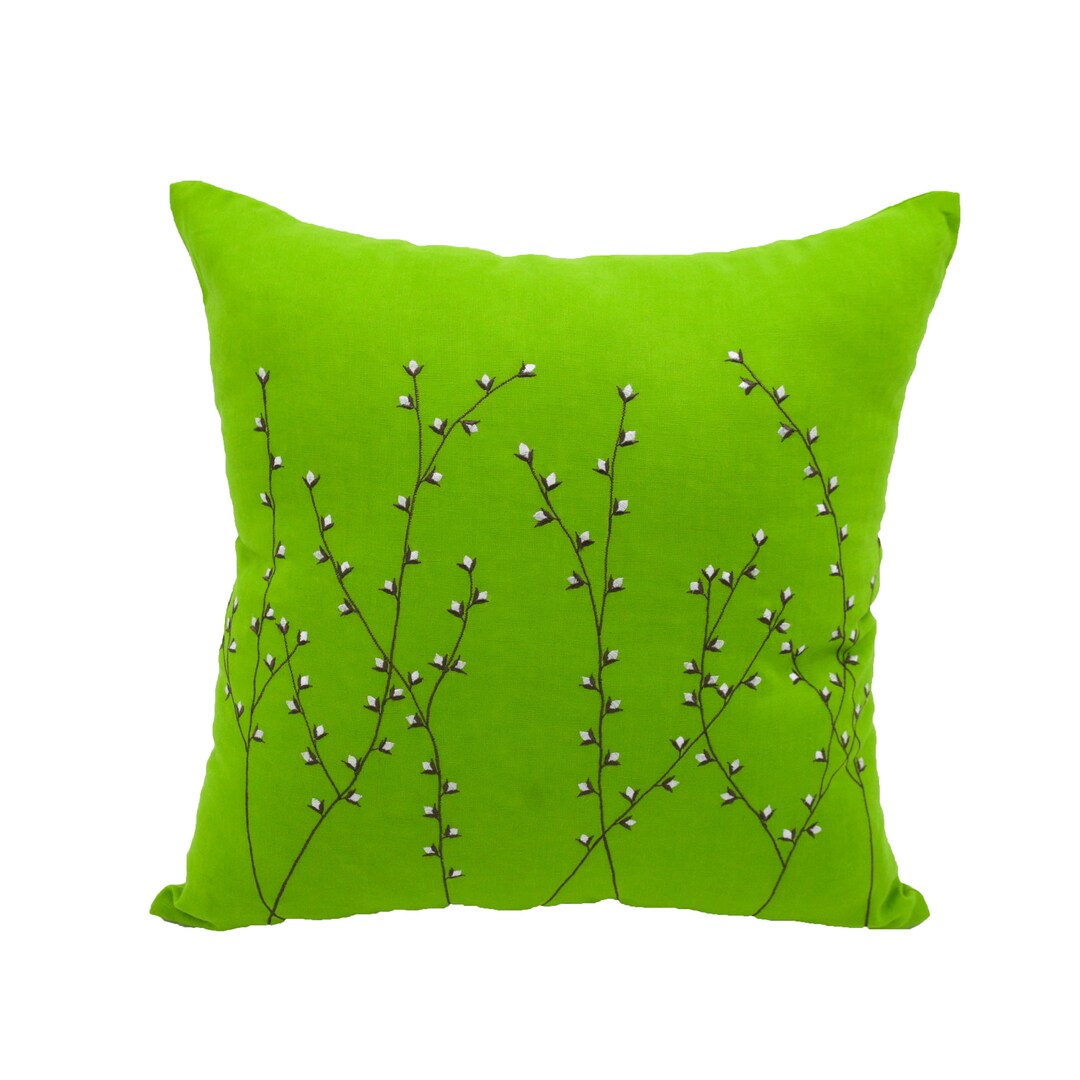 Green Linen Pillow Case Willow Embroidery Custom Pillow Etsy